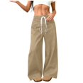 thumbnail image 1 of Women's Wide Leg Pants Faux Suede High Waist Barrel Palazzo Pants Casual Waistband Drawstring Comfy Baggy Trousers Khaki, 1 of 8