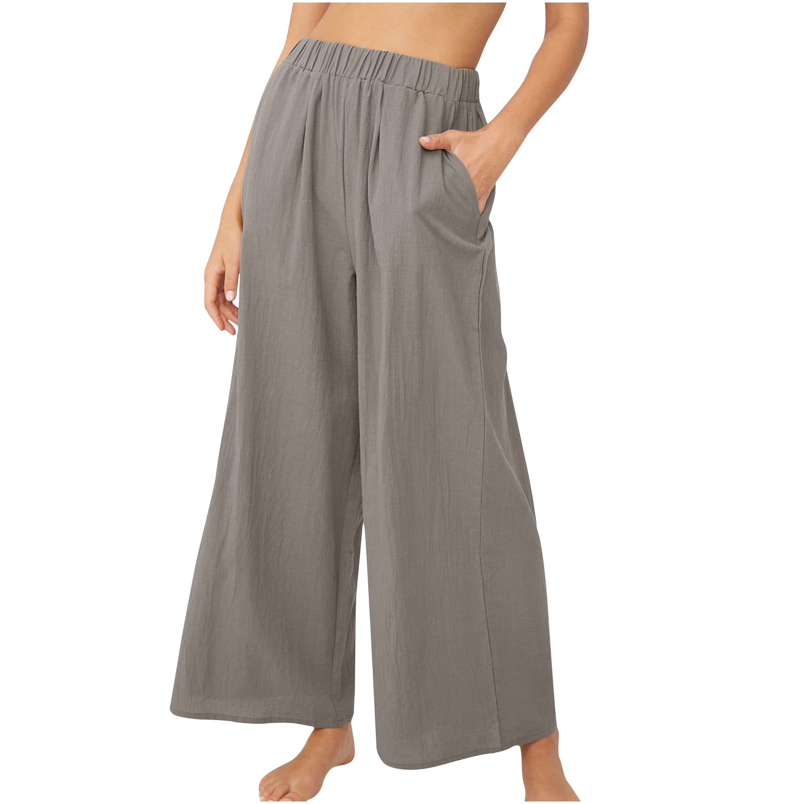 Women's Wide Leg Pants High Elastic Waist Flare Palazzo Pants Summer Lounge  Pants with Pockets