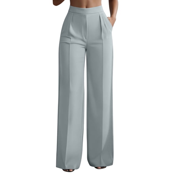 Women's Wide Leg Pants High Waist Elastic Straight Casual Work Pants with Pockets