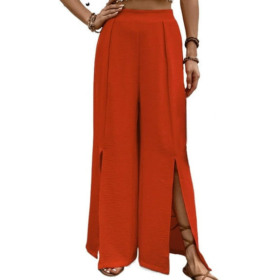 Women's Wide Leg Pants High Waist Trousers Baggy Casual Loose Side Split Pants