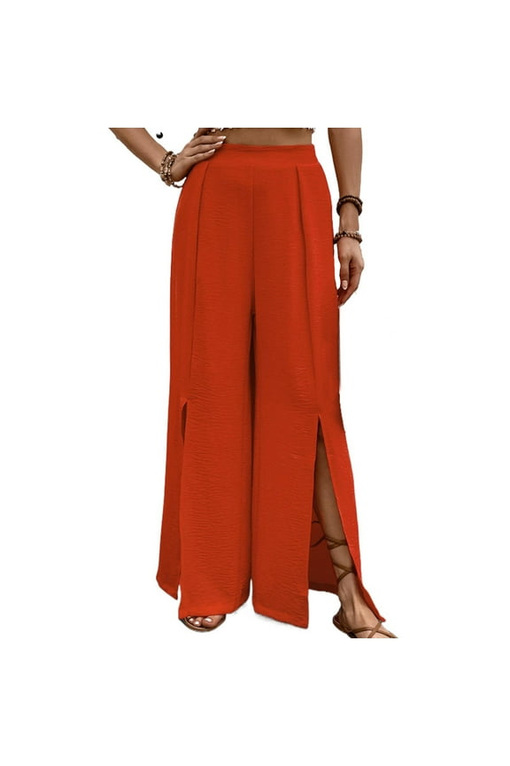 Women's Wide Leg Pants High Waist Trousers Baggy Casual Loose Side Split Pants