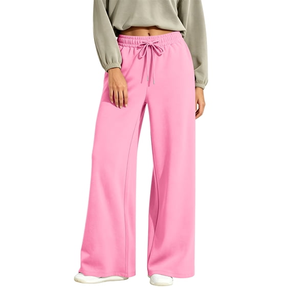 Women's Wide Leg Pants High Waisted Drawstring Elastic Waist Casual Loose Palazzo Solid Color Trousers with Pockets