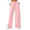 thumbnail image 1 of Women's Wide Leg Pants High Waisted Drawstring Elastic Waist Loose Fit Solid Color Palazzo Lounge Trousers with Pockets, 1 of 5