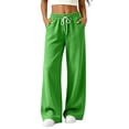thumbnail image 1 of Women's Wide Leg Pants High Waisted Drawstring Elastic Waist Solid Color Loose Palazzo Lounge Pants with Pockets, 1 of 5
