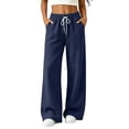 thumbnail image 1 of Women's Wide Leg Pants High Waisted Drawstring Elastic Waist Solid Color Loose Palazzo Lounge Pants with Pockets, 1 of 5