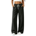 thumbnail image 1 of Women's Wide Leg Pants High Waisted Drawstring Elastic Waist Solid Color Loose Palazzo Lounge Pants with Pockets, 1 of 5