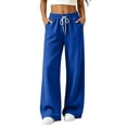 thumbnail image 1 of Women's Wide Leg Pants High Waisted Drawstring Elastic Waist Solid Color Loose Palazzo Lounge Pants with Pockets, 1 of 5