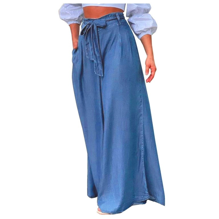 Women's Wide Leg Pants Lace-Up High Waisted Full Length