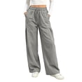 thumbnail image 1 of Women's Wide Leg Pants - Lightweight Pleated Casual Long Trousers - Loose Elastic Waist Drawstring Outdoor Running Pants with Pockets, 1 of 9