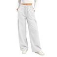 thumbnail image 1 of Women's Wide Leg Pants - Lightweight Pleated Casual Long Trousers - Loose Elastic Waist Drawstring Outdoor Running Pants with Pockets, 1 of 9