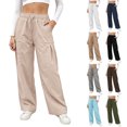 thumbnail image 1 of Women's Wide Leg Pants - Lightweight Pleated Casual Long Trousers - Loose Elastic Waist Drawstring Outdoor Running Pants with Pockets, 1 of 9