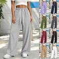 thumbnail image 1 of Women's Wide Leg Pants, Mid Rise Loose Pants with Elastic Waist, Drawstring and Pockets, Hiking Jogging Work Wear | VerBelle,Gray XL, 1 of 8