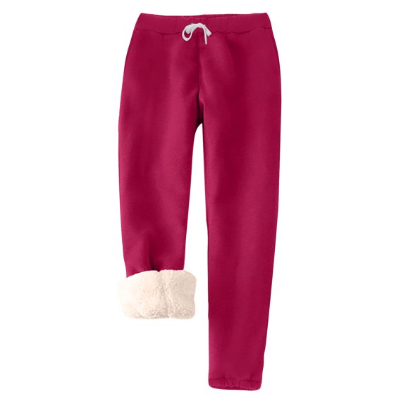 Women's Wide Leg Pants Ndbuld Women's Jogging Bottoms Warm Leisure Trousers Thermal Fleece Lining Sweatpants Winter Trousers High Waist Drawstring Thickened Outdoor Leisure Sports Pants Hot Pink M