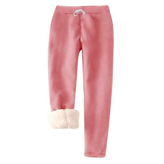 Women's Wide Leg Pants Ndbuld Women's Jogging Bottoms Warm Leisure Trousers Thermal Fleece Lining Sweatpants Winter Trousers High Waist Drawstring Thickened Outdoor Leisure Sports Pants Pink M