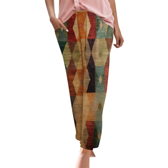 Women's Wide Leg Pants Print Harem Trousers Slip On Trousers Boho Beach Trousers Lightweight Casual Loose Trousers With Pockets Stretch Dress Casual Flowy Palazzo Pants Women