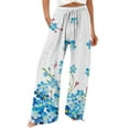 thumbnail image 1 of Women's Wide Leg Pants Retro Printed Fashionable Drawstring Loose High Waisted Casual Wide Leg Stretch Dress Casual Flowy Palazzo Pants Women, 1 of 5