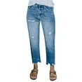thumbnail image 1 of Women's Wide Leg Pants Ripped Light Blue Casual Cropped Straight Wash Jeans Blue, 1 of 5