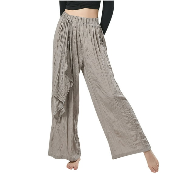 ZQUUVOU Women's Wide Leg Pants Solid Color Casual Pleated Ribbon Straight Leg Wide Leg Pants Loose Leg Pants Leggings Yoga Gray