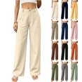 thumbnail image 1 of Women's Wide Leg Pants Solid Color High Waist Palazzo Trousers with Pockets Loose Fit Wrinkle Free Pants, 1 of 7