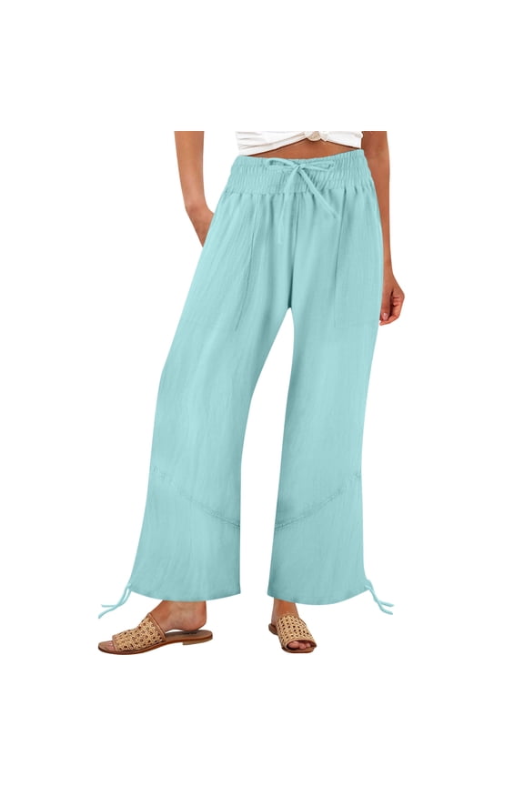 Women's Wide Leg Pants, Solid Color High Waist with Pockets, Loose Fit Casual for Daily Wear