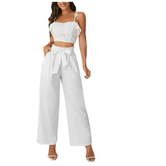 ZQUUVOU Women's Wide Leg Pants Spring And Solid Color Elastic Waistversatile Straight Tube Casual Pants White