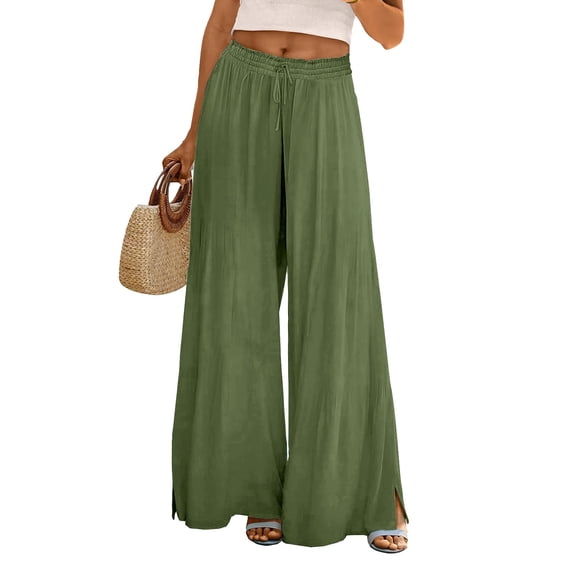 Women's Wide Leg Pants Summer 2024 High Waist Wide Leg Floral Casual Cotton Casual Stretch Dress Casual Flowy Palazzo Pants Women
