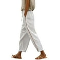 thumbnail image 1 of Women's Wide Leg Pants Summer Casual Linen Elastic Waist Loose Straight Leg Capri Beach With Pockets Stretch Dress Casual Flowy Palazzo Pants Women, 1 of 4