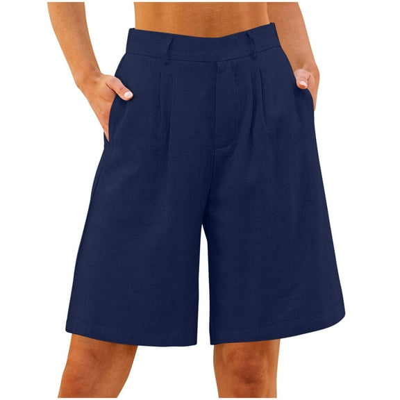 Women's Wide Leg Pants Summer Cotton Linen Solid Color Loose Straight Leg Pants With Pockets Side Slit Buttons Pants Blue