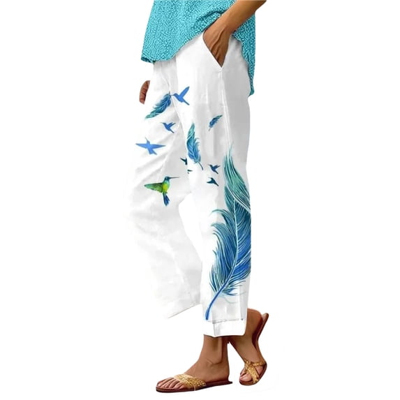 Women's Wide Leg Pants Summer Elastic Waist Crop Plus Size Straight Leg Slack Casual Trouser With Pocket Stretch Dress Casual Flowy Palazzo Pants Women