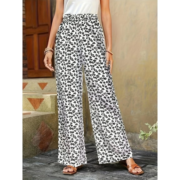Women's Wide Leg Pants Trousers Vacation Fashion Full Length Mid Waist Flower / Floral Elastic Waist Breathable Comfortable Micro-elastic Street Daily Wear