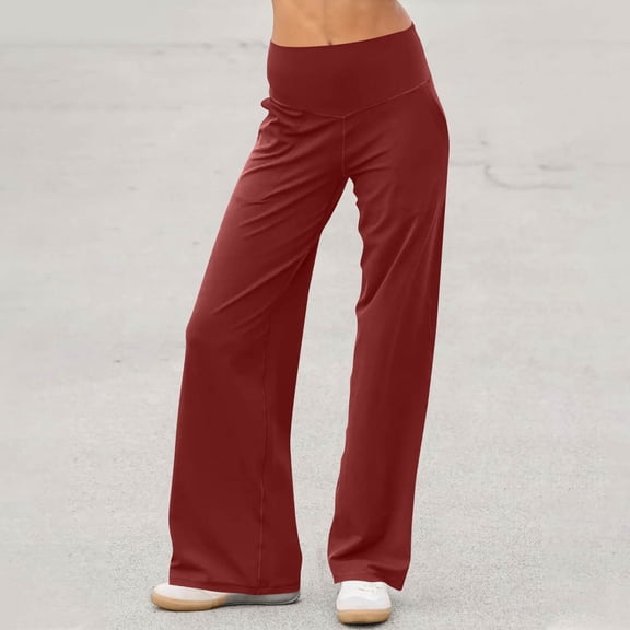 Women's Wide Leg Pants - Ultra Soft Casual Fashion Solid Color Long Pants with Pockets Wine S