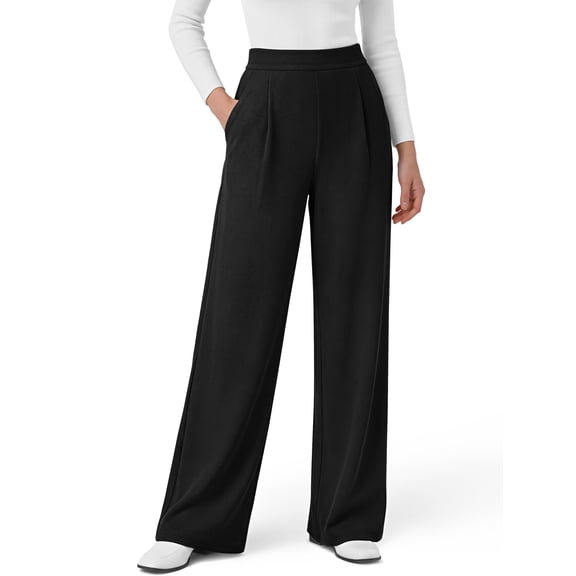 Sundazz Women's Wide Leg Pants Waffle Knit Stretchy Dress Pants Baggy High Waisted Trousers