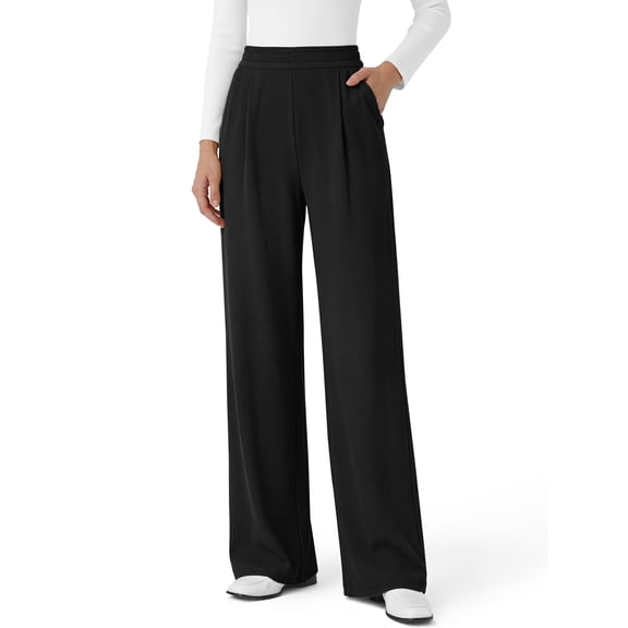 Sundazz Women's Wide Leg Pants Waffle Knit Stretchy Dress Pants Baggy High Waisted Trousers