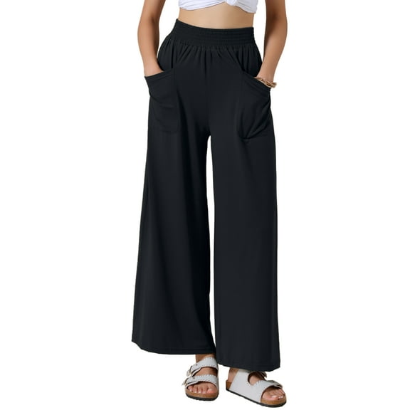 Women's Wide Leg Pants for Women High Elastic Waist Baggy Palazzo Casual Pant M Black