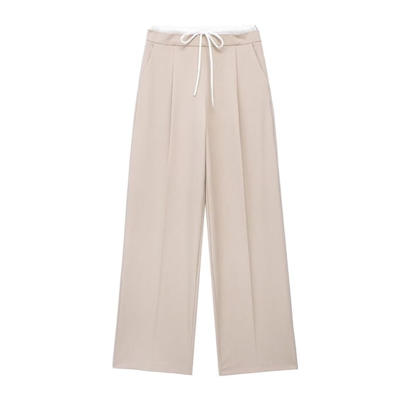 Women's Wide Leg Pants with Pockets Early Fall Double Waist Tie Wide Leg Casual Pants With Pockets Trousers for Ladies Summer