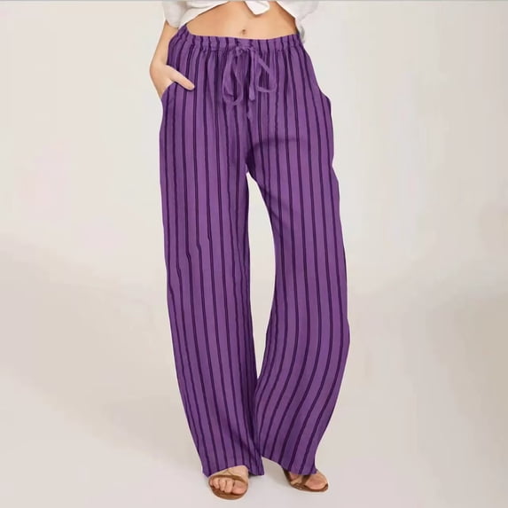 Women's Wide Leg Pants with Pockets High Waist Adjustable Knot Loose Casual Trousers Business Work Casual Pants