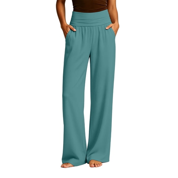 Women's Wide Leg Pants with Pockets High Waist Loose Sweatpants Casual Lounge Yoga Workout Palazzo Mint Green XS(XS)