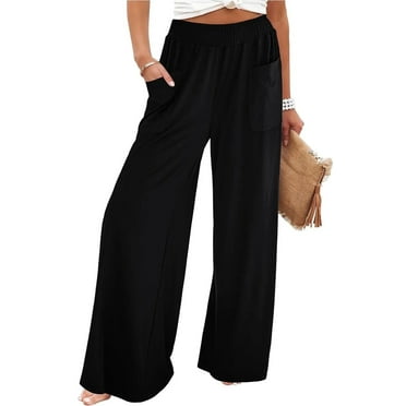 Women's Wide Leg Pants with Pockets Loose Palazzo Pants for Women Elastic Waist Dressy Casual Flowy Pants