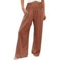 thumbnail image 1 of Women's Wide Leg Pants with Pockets Loose Solid Color Sweatpants Pleated Waist Design Stretchy Comfy Casual Lounge Pants, 1 of 5