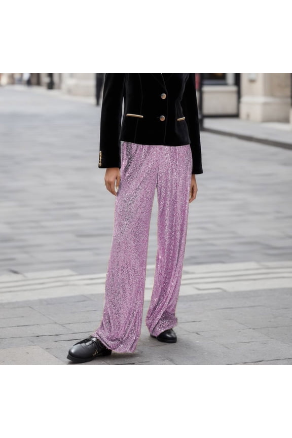 Women's Wide Leg Sequin Trosuers Gold Sparkly Casual Pants Green High Waist Glitter Loose Trouser Womens Pants Straight Leg Sweatpants Women Pants Women Casual Winter Pencil Pants for Women Casual 3/4