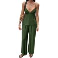 thumbnail image 1 of Women's Wide Leg Sets Deep Neck Camisole Tank Tops Matching 2 Piece Set Pants Outfit Top Green M, 1 of 7