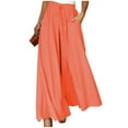 thumbnail image 1 of Women's Wide Leg Skirt Pants, High Waist Elastic Band, Casual Long Palazzo Trousers, Comfortable Fashion Bottoms for Women, Perfect for Office,Saffron,S, 1 of 6