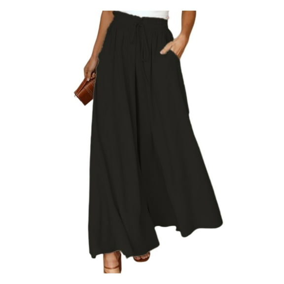 Women's Wide Leg Skirt Pants, High Waist Elastic Band, Casual Long Palazzo Trousers, Fashion Lounge Pants for Women, Comfortable and Stylish,Black,M