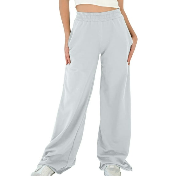 Women's Wide Leg Sports Pants Baggy Comfortable Home Pants Casual Solid Color Long Pants Sweatpants Gray M