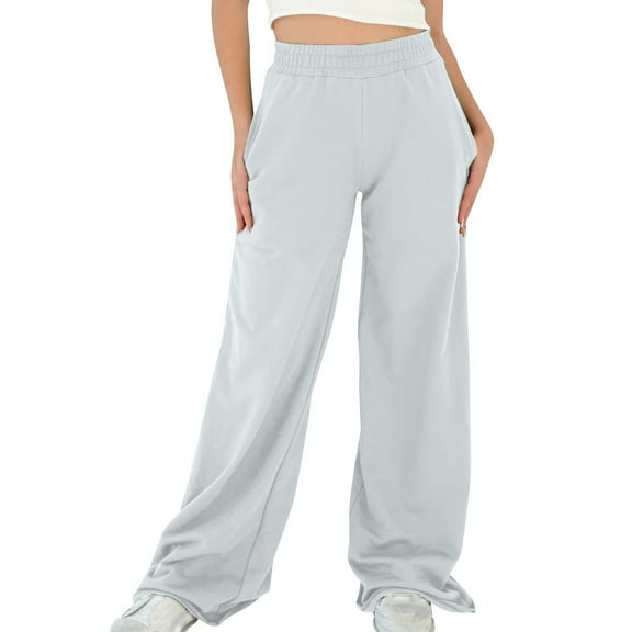 Women's Wide Leg Sports Pants Baggy Comfortable Home Pants Casual Solid Color Long Pants Sweatpants Gray S