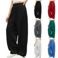 thumbnail image 1 of Women's Wide Leg Straight Leg Pants Trousers Slacks, Loose Comfortable Drawstring Elastic Waistband Casual Lounge Home Wear, Soft Stretchy Breathable Athletic Joggers for Women, 1 of 9