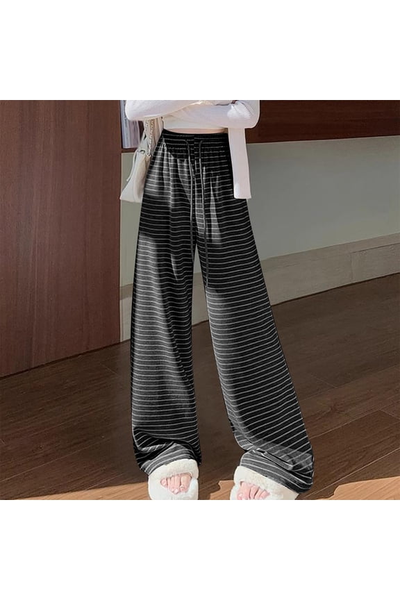 Women's Wide Leg Striped Pants, Loose Fit Casual Draped Floor-Length for Everyday Wear