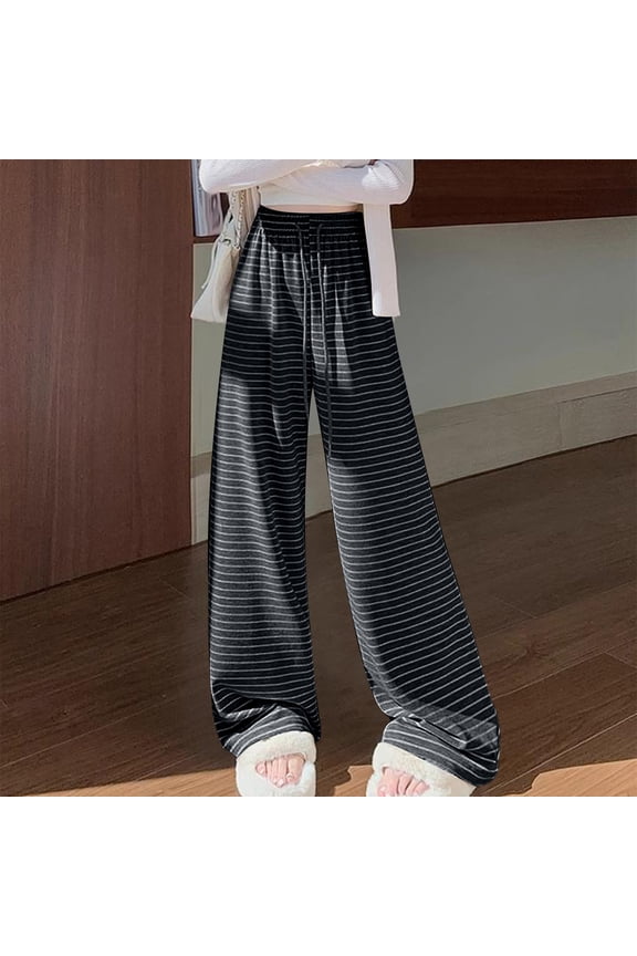 Women's Wide Leg Striped Pants, Loose Fit Casual Draped Floor-Length for Everyday Wear