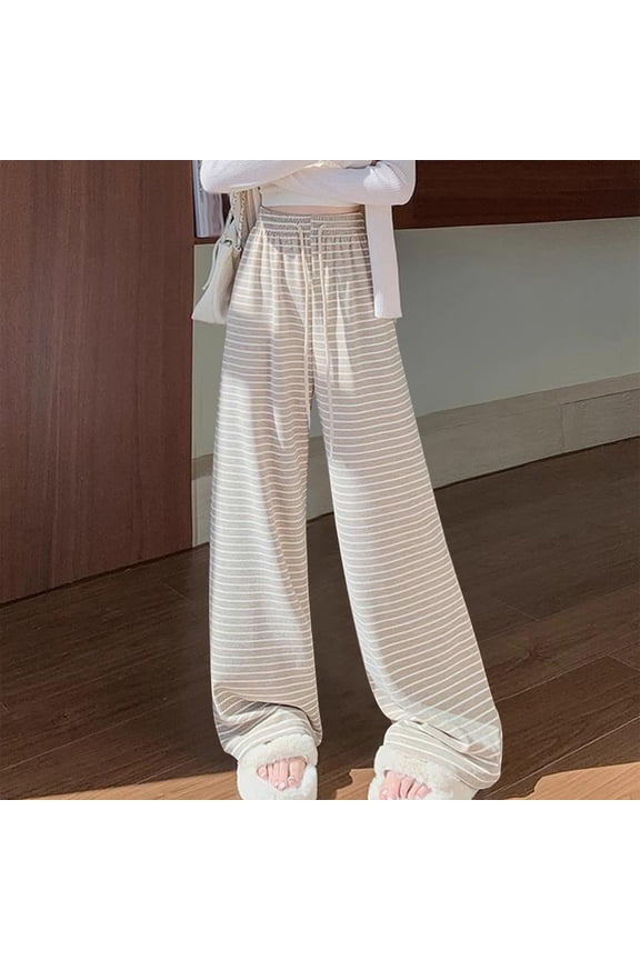 Women's Wide Leg Striped Pants, Loose Fit Casual Draped Floor-Length for Everyday Wear