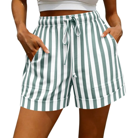 Women's Wide Leg Summer Striped Beach Shorts, Loose High Waisted Business Casual Shorts with Pockets
